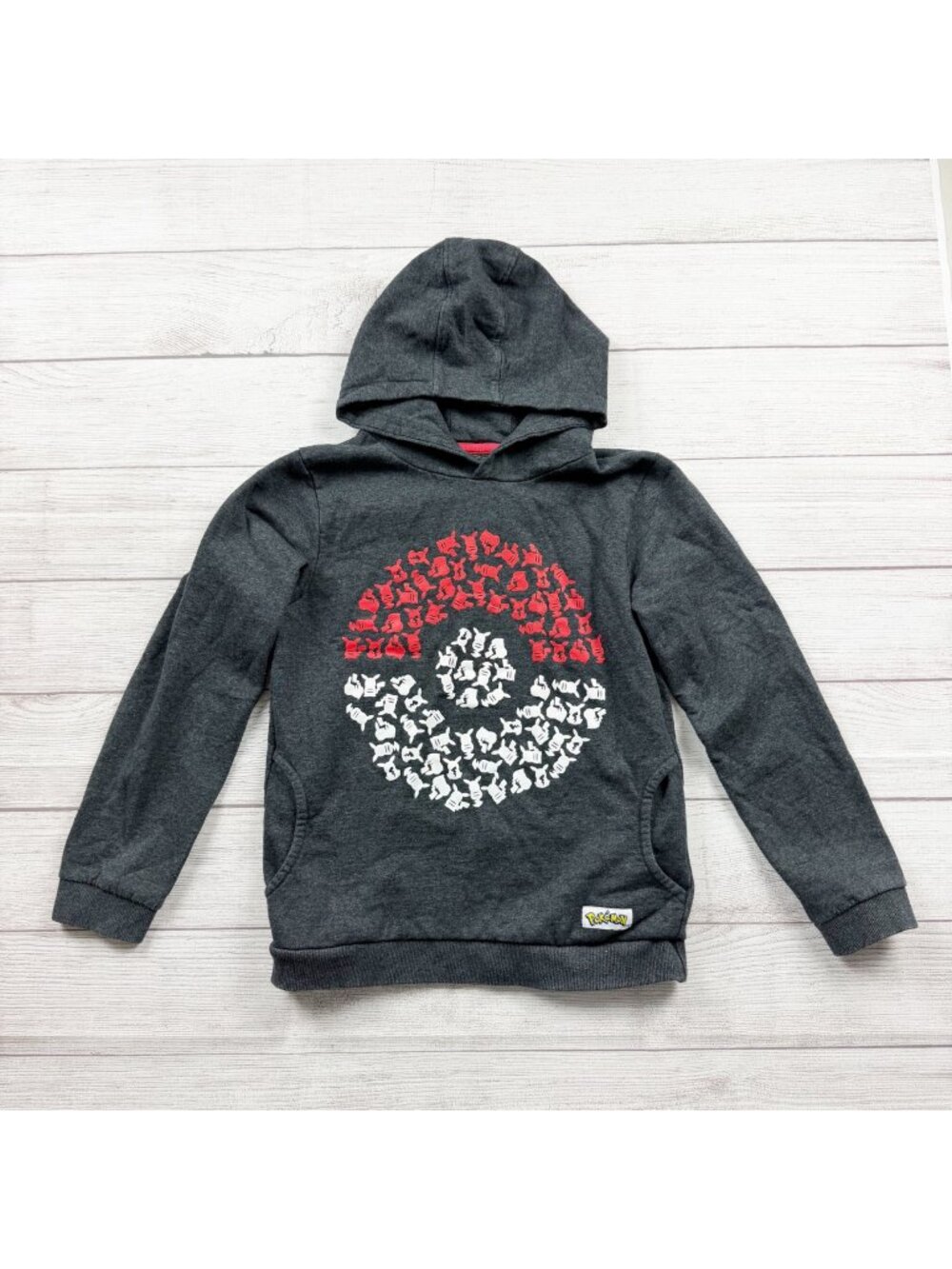 Pokémon Kids Hoodie Gray Pullover Poke Ball Graphic Pocket Sweatshirt 12 - Picture 1 of 4